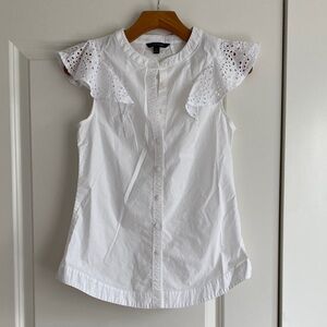 Banana Republic White Eyelet Cap-Sleeve Button-Down Top
